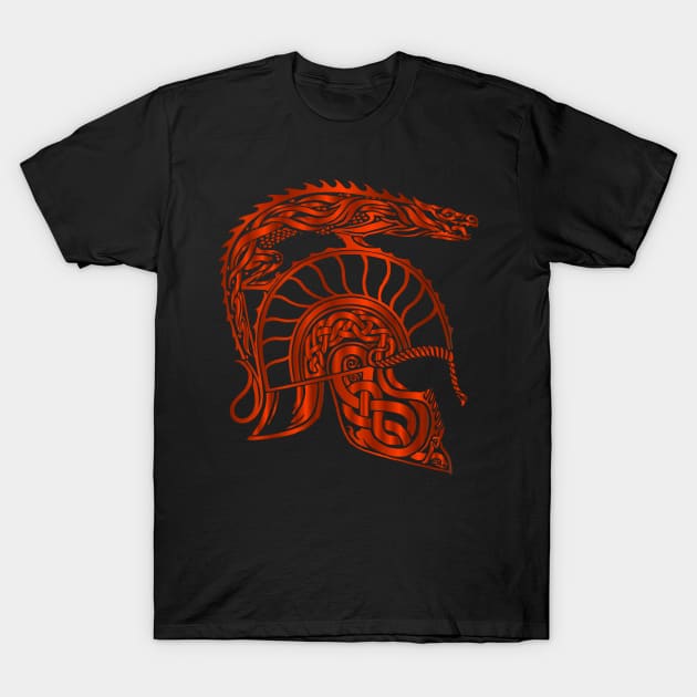 Red Spartan Dragon Helmet Gladiator Design T-Shirt by TF Brands